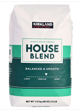 Kirkland Signature House Blend Whole Bean Coffee, Medium Roast, 2.5 lbs