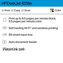 HP DeskJet 4258e Wireless All-in-One Inkjet Printer, 6 Months Instant Ink with HP+