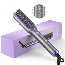 NEXPURE Hair Straightener Brush, Ionic Straightening Brush with 5 Temps, Anti-Scald Ceramic Hot Comb, Dual Voltage, Purple