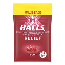 Halls Relief Cherry Flavor Cough Drops, Value Pack, 200 Count