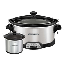 Hamilton Beach 7 Qt Programmable Slow Cooker, Stoneware Crock with Removable Pot, Includes Party Dipper Food Warmer, Stainless Steel