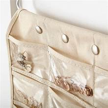 Organizador colgante de joyas, 80 bolsillos, doble cara, lona natural, para pendientes, pulseras, anillos, accesorios, almacenamiento y exhibición que ahorra espacio (beige) 