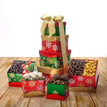 Happy Holidays Snowflake Tower of Sweets 4-Tier Tower, 1.92 lbs Total, Pre-Order