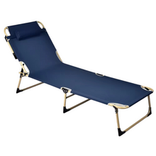 Folding Reclining Lounge Chair, Portable Chaise with Padded Headrest for Outdoor, Beach, Patio, Pool (Blue)