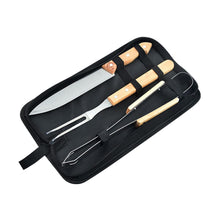 Heavy-Duty Stainless Steel BBQ Grill Tool Set, 3-Piece Knife, Fork, Tongs, with Carry Bag, Rose Wooden Handles