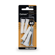 Hillman Caiman Multi-material Wall Anchors, #8-14, Nylon and Steel, 40 lb., White, 4 sets