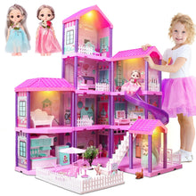 Huge Wave Dollhouse Playset Girl Toys, 36 inch 11 Large Rooms with Doll Toy Figures, with Warm Light, Princess Doll House Birthday Gift for Girls Ages 3-8