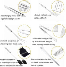 Juego de utensilios para barbacoa de madera de rosa de alta resistencia, 15 piezas de acero inoxidable extra grueso, kit de accesorios para asar 