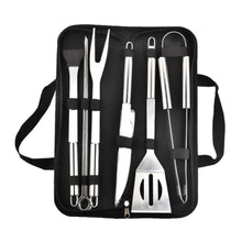 Stainless Steel BBQ Grill Tool Set - 9-Piece Grilling Accessories Kit with Spatula, Fork, Knife, Brush, Tongs, and Carry Bag - Outdoor Barbecue Utensils