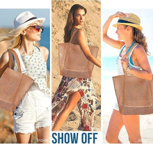 Mesh Beach Tote Bag, Extra Large, Waterproof Inner Pocket, Perfect for Beach, Pool, Travel & Family, Brown