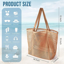 Mesh Beach Tote Bag, Extra Large, Waterproof Inner Pocket, Perfect for Beach, Pool, Travel & Family, Brown