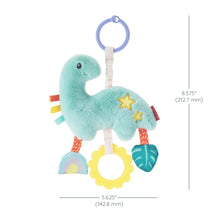 Infantino Shake & Pull Jittery Dinosaur Pal Plush Toy with Textures, Teether, Crinkle Sounds, and Stroller Clip for Babies 6-12 Months