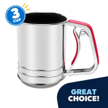 JEEXI Stainless Steel Flour Sifter with Soft Grip Handle, 3 Cup Capacity, Double Layer Fine Mesh for Sifting Flour, Sugar, and Coffee Powder, Durable Kitchen Gadget Tool for Baking and Pastry - Brands For Less USA