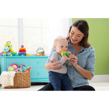 John Deere Massaging Corn Teether, Vibrating and Soothing Baby Teething Toy, Green + Yellow