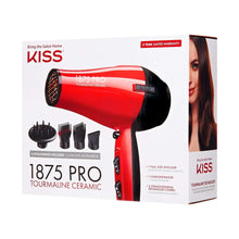 KISS Red Tourmaline Ceramic Hair Dryer with 4 Additional Styling Attachments, 1875 Watts, Red
