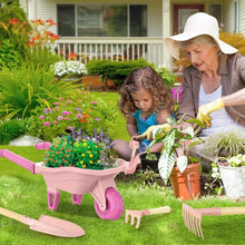 Kids Gardening Set with Wheelbarrow, Real Metal Garden Tools for Kids Ages 3-8, 4 Long Handle Tools, 3 Hand Tool, Gloves, 5 Stickers, Handbook, Outdoor Backyard Toys for Toddler Gift