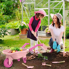 Kids Gardening Set with Wheelbarrow, Real Metal Garden Tools for Kids Ages 3-8, 4 Long Handle Tools, 3 Hand Tool, Gloves, 5 Stickers, Handbook, Outdoor Backyard Toys for Toddler Gift