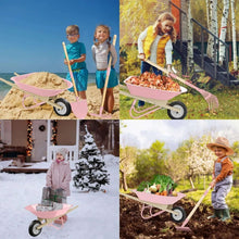 Kids Wheelbarrow Set with Gardening Tools Outdoor Backyard Garden Play for Toddlers Boys Girls 3-8, with Shovel, Rake, Leaf Rake, Easter Birthday Gifts