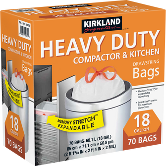 Kirkland Signature 18-Gallon Compactor & Kitchen Trash Bag, 70-count