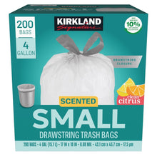 Kirkland Signature 4-Gallon Scented Small Drawstring Trash Bags, Clean Citrus, 200-count