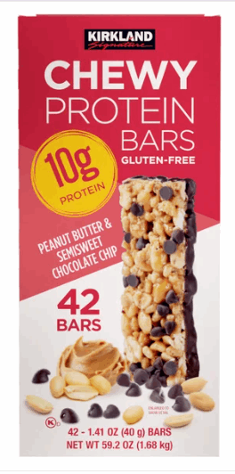 Kirkland Signature Chewy Protein Bar, Peanut Butter & Semisweet Chocolate Chip, 1.41 oz, 42-Count