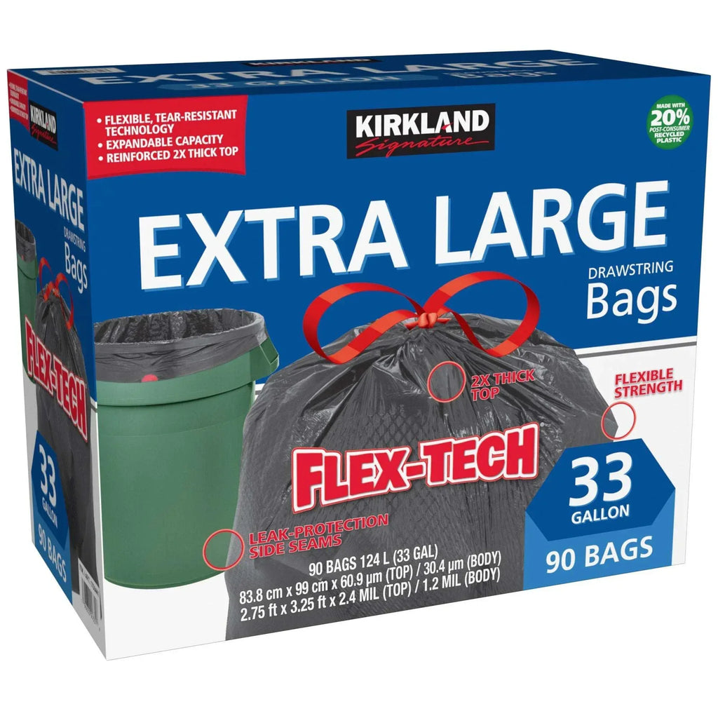 Kirkland Signature Flex-Tech 33-Gallon Trash Bag, 90-count– Brands For ...