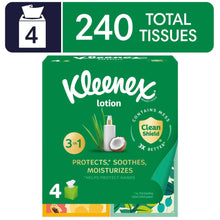 Kleenex Lotion Facial Tissues with Coconut Oil, 4 Cube Boxes, 60 Tissues per Box, 3-Ply