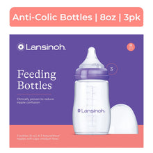 Lansinoh Anti-Colic Baby Bottles, BPA-Free Plastic, 8oz, 3 Pack, Medium Flow Nipples (Size m), Breastfeeding Bottle, NaturalWave Design, Baby Essentials