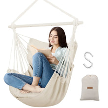 Large Hammock Chair Swing, Relax Hanging Rope Swing Chair with Detachable Metal Support Bar & Two Seat Cushions, Cotton Hammock Chair Swing Seat for Yard Bedroom Patio Porch Indoor Outdoor