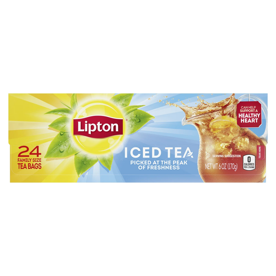 Lipton Family Sized Iced Unsweetened Black Tea, Caffeinated, Tea Bags ...