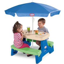 Little Tikes Outdoor Portable Kids Picnic Table with Umbrella, Blue Green, Ages 2+