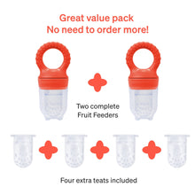 Love Noobs Baby Fruit Feeder, BPA-Free Baby Fruit Feeder & Teether Set, 4 Extra Teats, Red