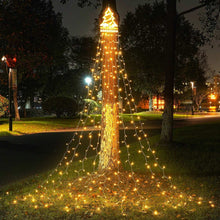 Magotan 12ft 350 LED Waterfall Christmas Lights Outdoor Decoration Twinkle Solar Christmas Tree String Lights with Top Star Xmas Holiday Garden Yard Decoration, Warm White