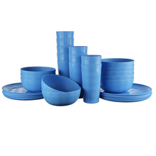 Mainstays 30-Piece Blue Etched Checkered Plastic Dinnerware Set, Includes 10 Plates, 10 Bowls, 10 Tumblers - Brands For Less USA