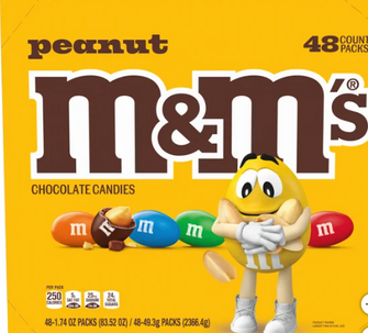 M&M's Chocolate Candy, Peanut, Full Size, 1.74 oz, 48-count