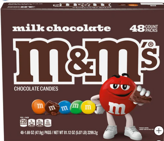 M&M's Milk Chocolate Candy, Full Size, 1.69 oz, 48-count