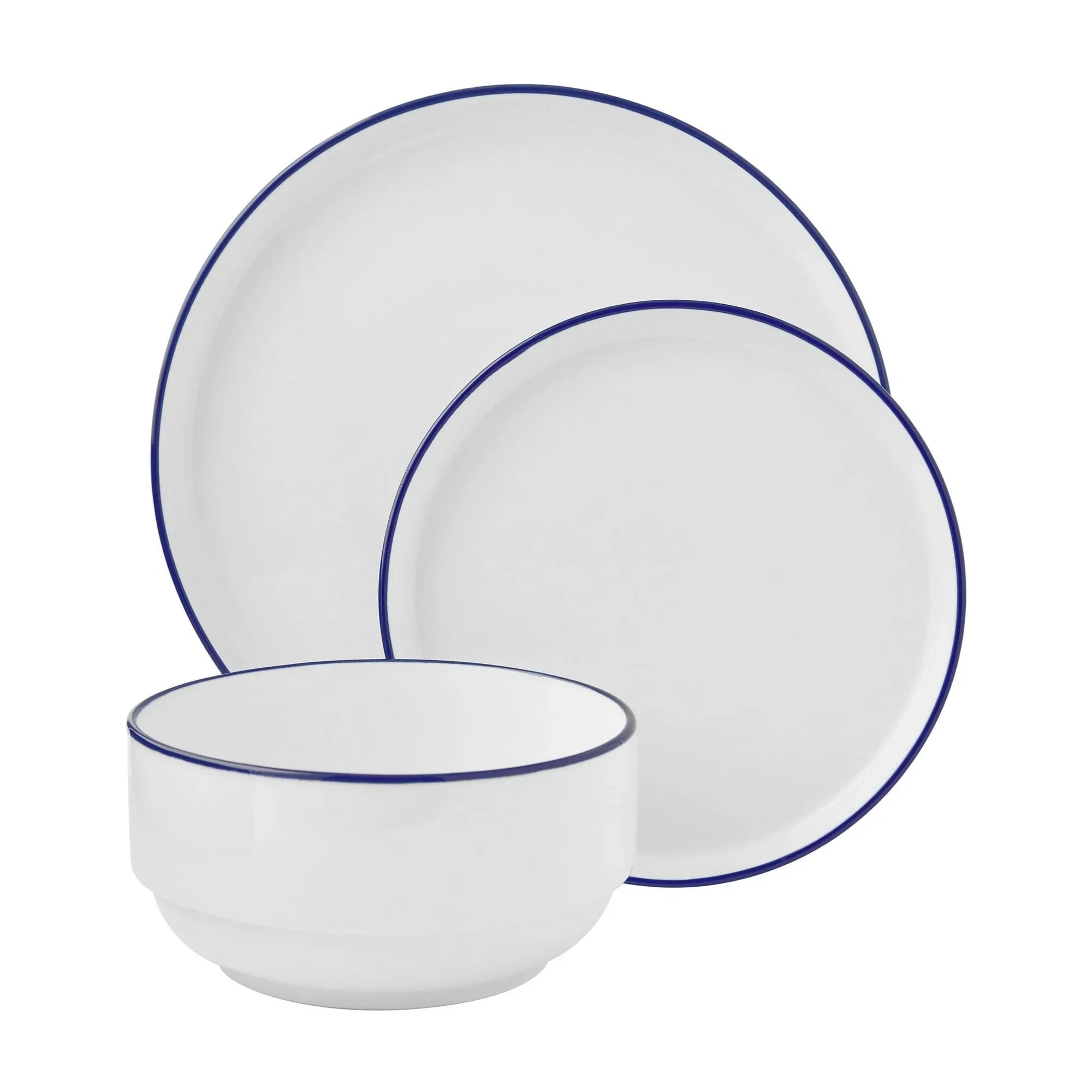 Mainstays 12-Piece Blue Rim Stoneware Dinnerware Set– Brands For Less USA