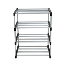 Mainstays 4 Tier Shoe Rack, Black and Silver, 8 Pairs of Shoes, Metal Tubes & Plastic Connectors