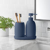 Mainstays Ceramic Stoneware Bath Accessories 3-Piece Set, Blue – Soap Pump Dispenser, Tumbler, and Accessory Tray