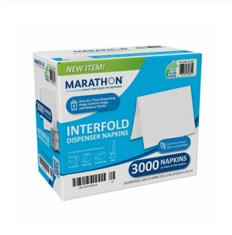 Marathon Interfold Dispenser Napkins, 1-Ply, White 3000 ct.