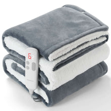 MaxKare 50" x 60" Electric Throw Blanket with 6 Heating Levels & 1-5H Auto-off, Machine Washable Flannel & Sherpa, Gray & White