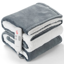 MaxKare 50" x 60" Electric Throw Blanket with 6 Heating Levels & 1-5H Auto-off, Machine Washable Flannel & Sherpa, Gray & White