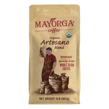 Mayorga Organic Artesano Blend Coffee, Whole Bean, Medium Roast, 2 lbs
