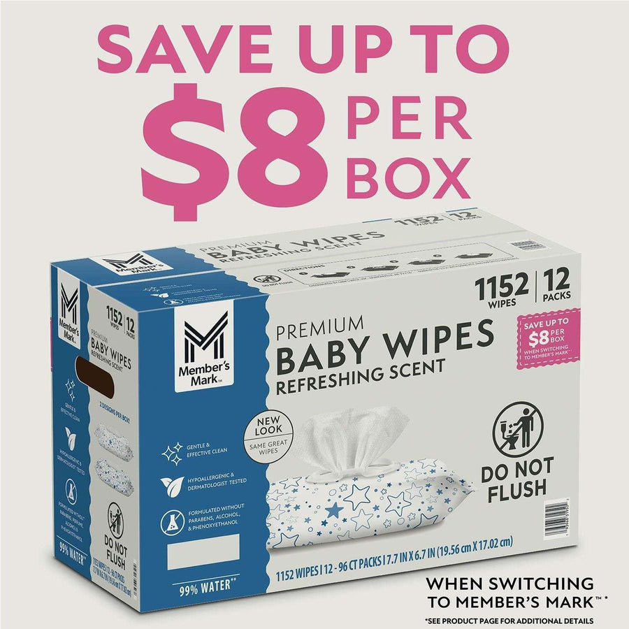 Member's Mark Premium Baby Wipes, Refreshing Clean Scent, 12 pk