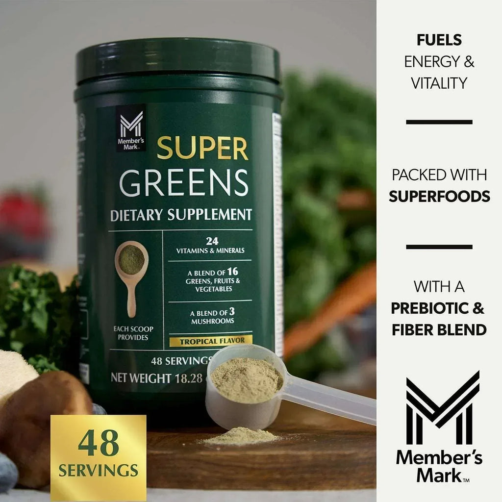 Member’s Mark Super Greens Powder, Tropical Flavor, 18.28 oz, 48 Servi ...