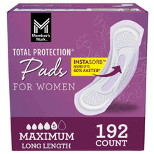 Member's Mark Total Protection Maximum Long Pads, 5 Drop, 192 ct.