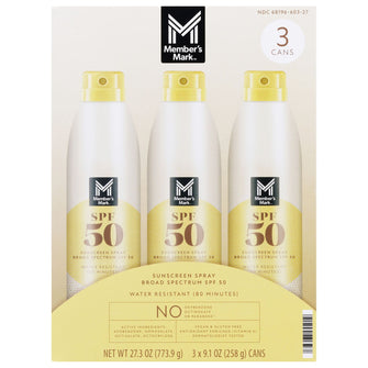 Member's Mark Sunscreen Spray, SPF 50, 9.1 oz., 3 pk.