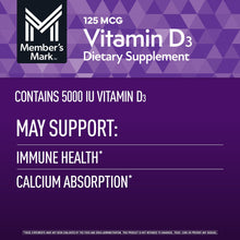 Member's Mark Vitamin D3 Softgels, 125 mcg, 400 ct.