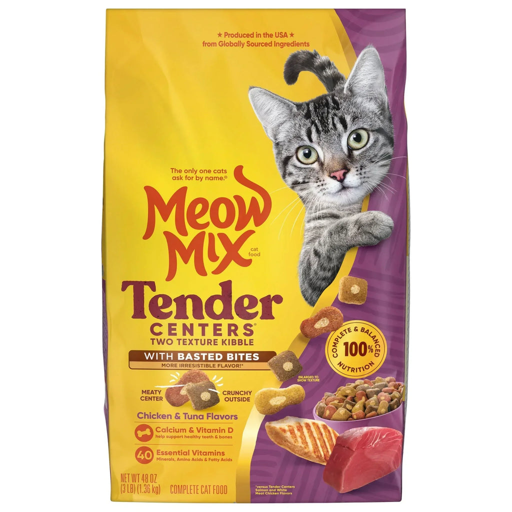 Less Meow Meow Mix Tender Centers with Basted Bites, Chicken & Tuna Flavors, Dry ...