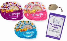 Friskies Lil Soups Adult Cat Food Complement 3 Flavor (2) Each: Sockeye Salmon, Shrimp, Tuna (1.2 Ounces) + MerlinsMart Zine + Catnip Toy
